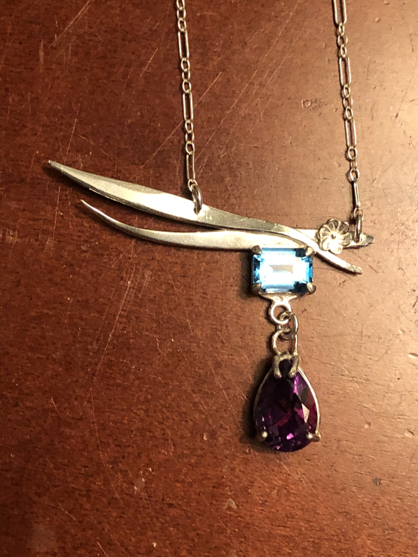 Purple Chalcedony Briolette Pendant with Faceted Opalite Crystal Rondelle Accents in Gold